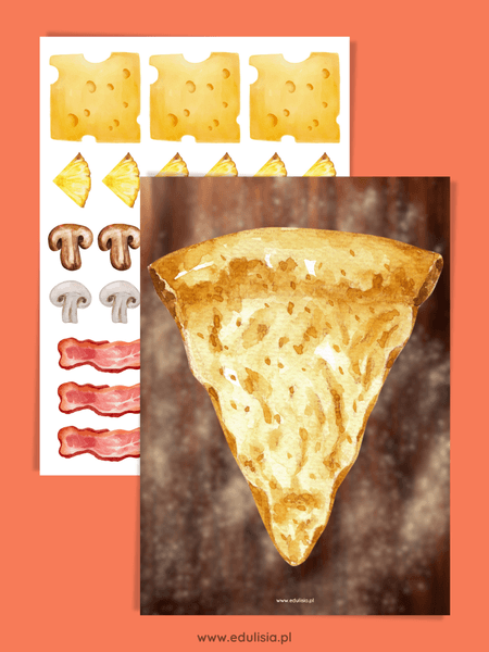 Praca plastyczna pizza do druku - szybka pomoc dydaktyczna, wyklejanka, świetna na temat jedzenie