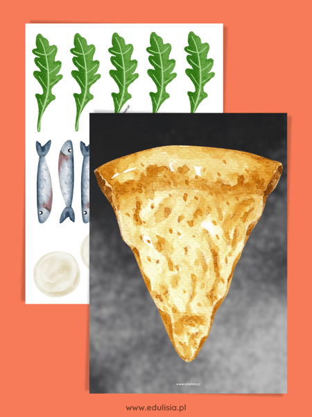 pizza układanka pdf do druku dla dzieci - karta pracy, przedszkole, ćwiczenia dłoni i koordynacji