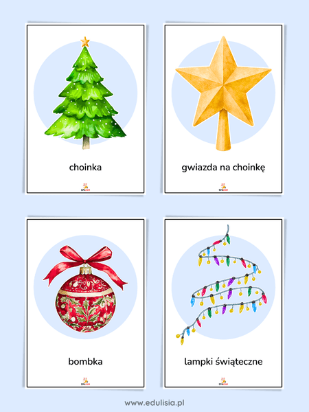 obrazki do druku z podpisami dla dzieci choinka i ozdoby