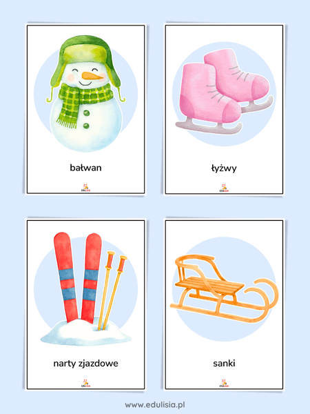 Zimowe aktywności dla dzieci - plansze edukacyjne do druku