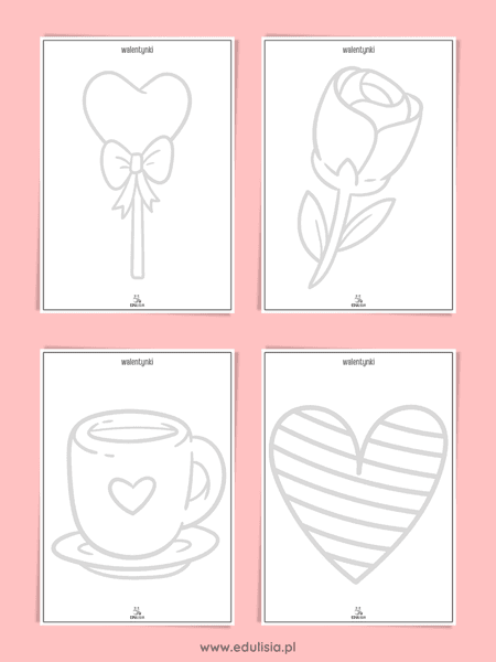 Walentynki - karty pracy - rysowanie po śladzie