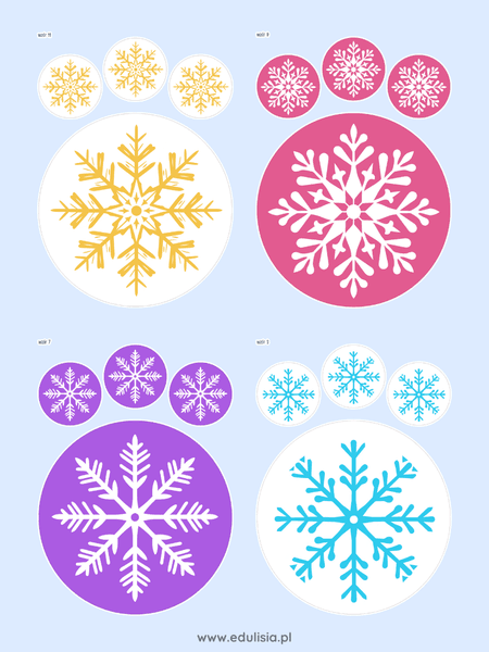 kolorowe śnieżynki do druku szablony dekoracje