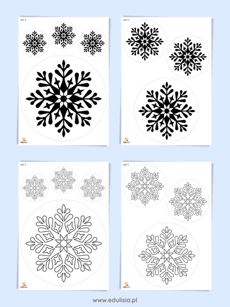 czarno-białe śnieżynki kontur szablony do druku