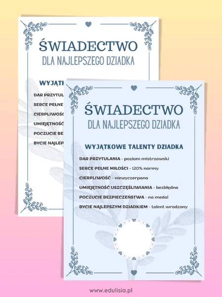świadectwo dla dziadka do druku - pomysł na prezent
