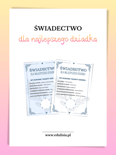 Świadectwo dla najlepszego dziadka