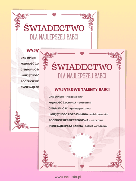 Świadectwo dla najlepszej babci