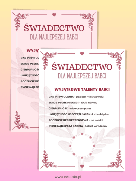 Dyplom najlepszej babci do druku - miejsce na podpis dziecka 