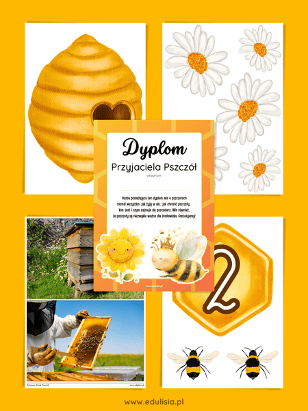 Dyplom przyjaciel pszczół, zabawy na dzień pszczoły pdf do druku