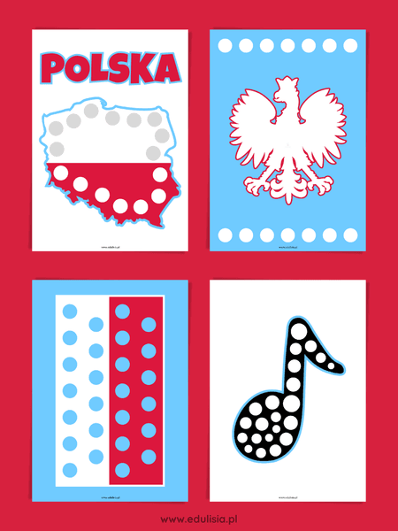 Symbole narodowe kolorowe obrazki do wyklejania plasteliną do druku