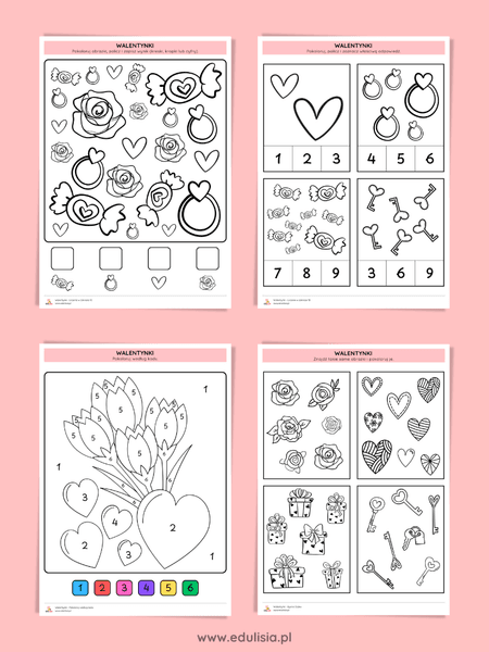 Walentynki karty pracy liczenie do 10 – zestaw PDF do druku