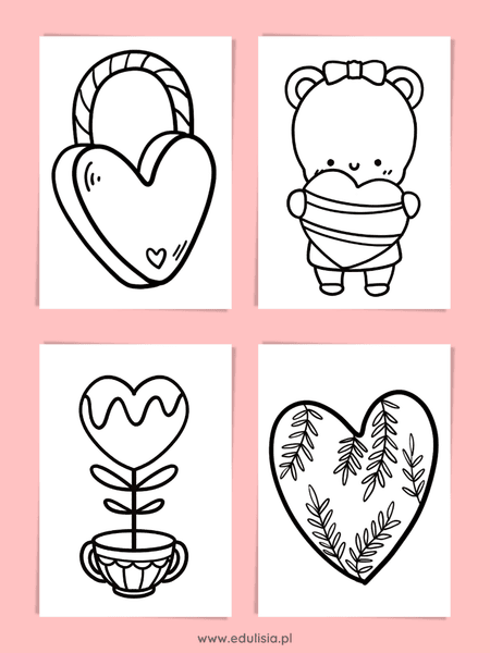Walentynki kolorowanki PDF – serduszka do wyklejania plasteliną i bibułą