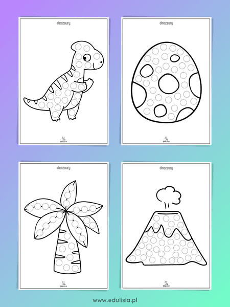 Karty pracy z dinozaurami – wyklejanie dla dzieci