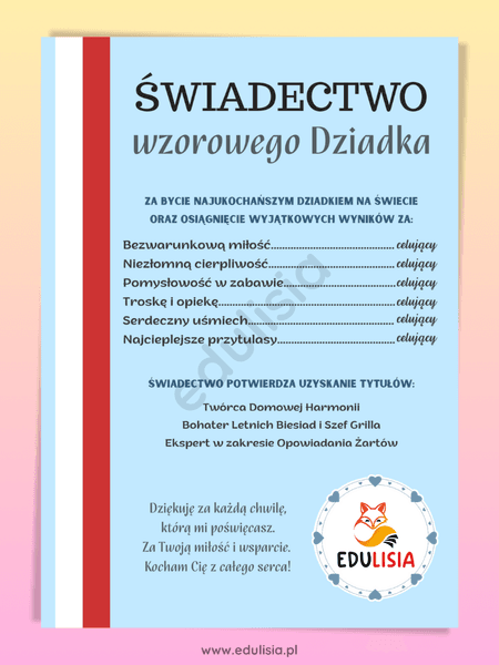 Świadectwo wzorowego Dziadka