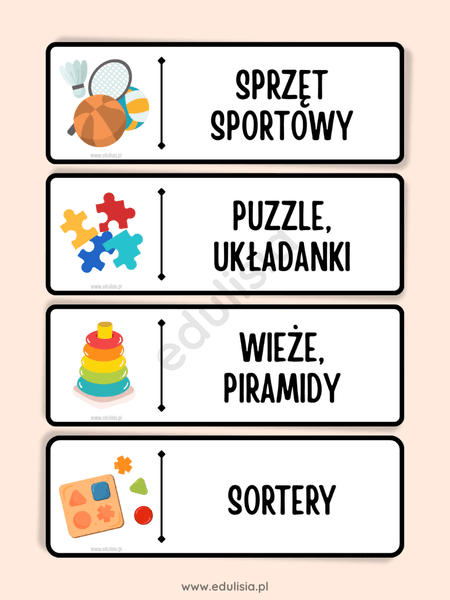 Etykiety obrazkowe na pojemniki i półki – żłobek i przedszkole