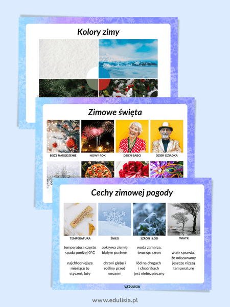 Gazetka o Zimie dla dzieci – Cechy zimowej pogody; Kolory Zimy