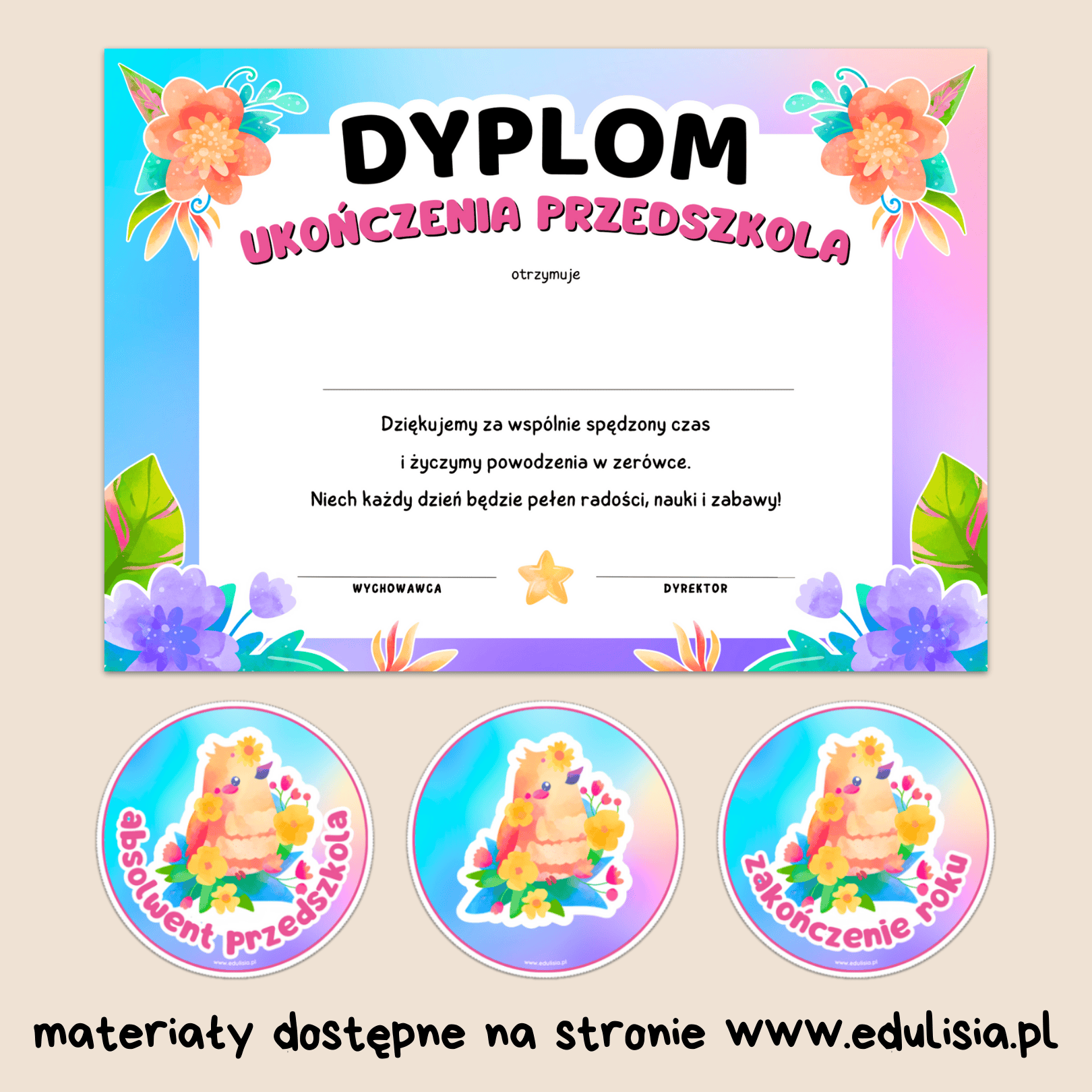 Dyplomy na zakończenie roku do przedszkola PDF