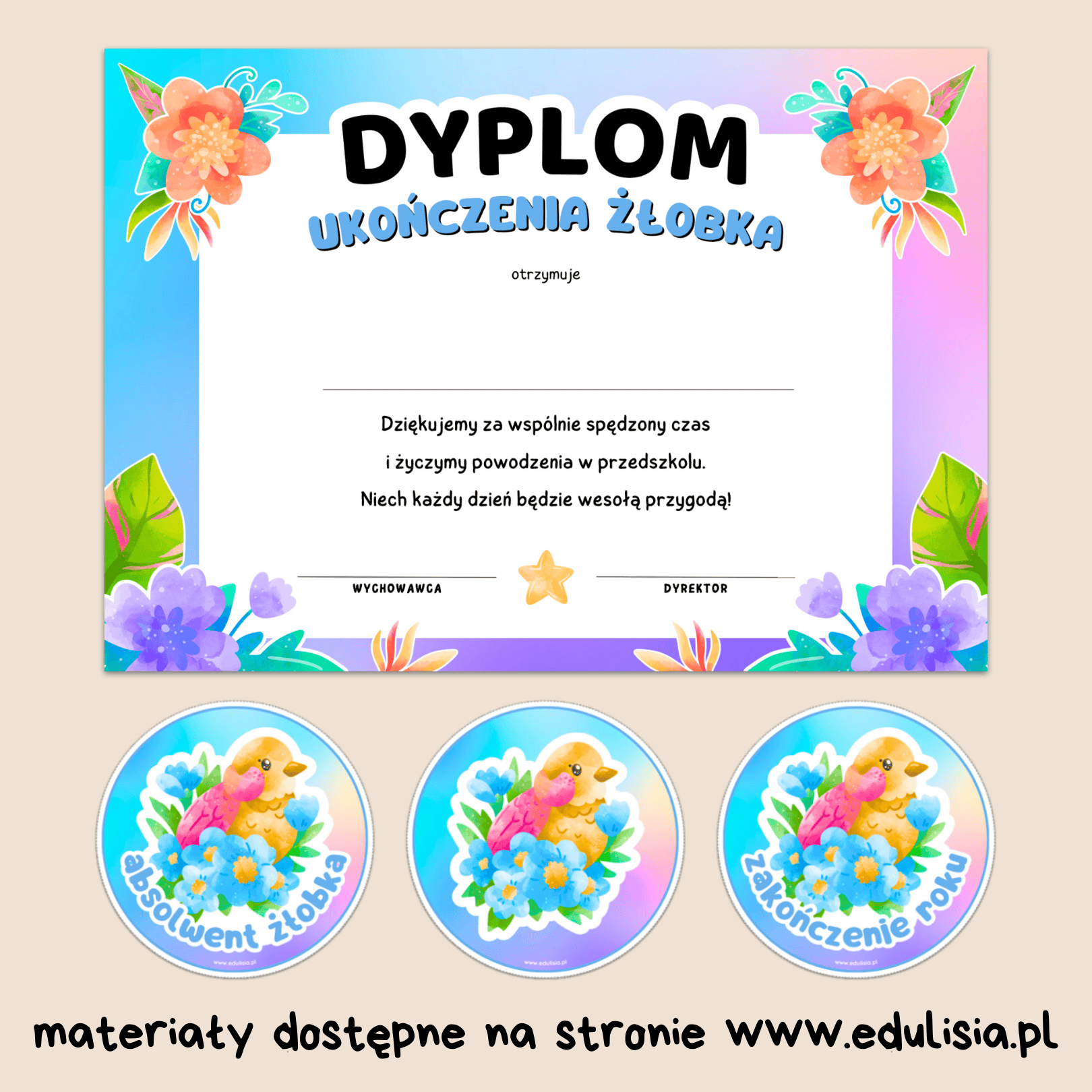 zakończenie roku w żłobku medal i dyplom dla dzieci