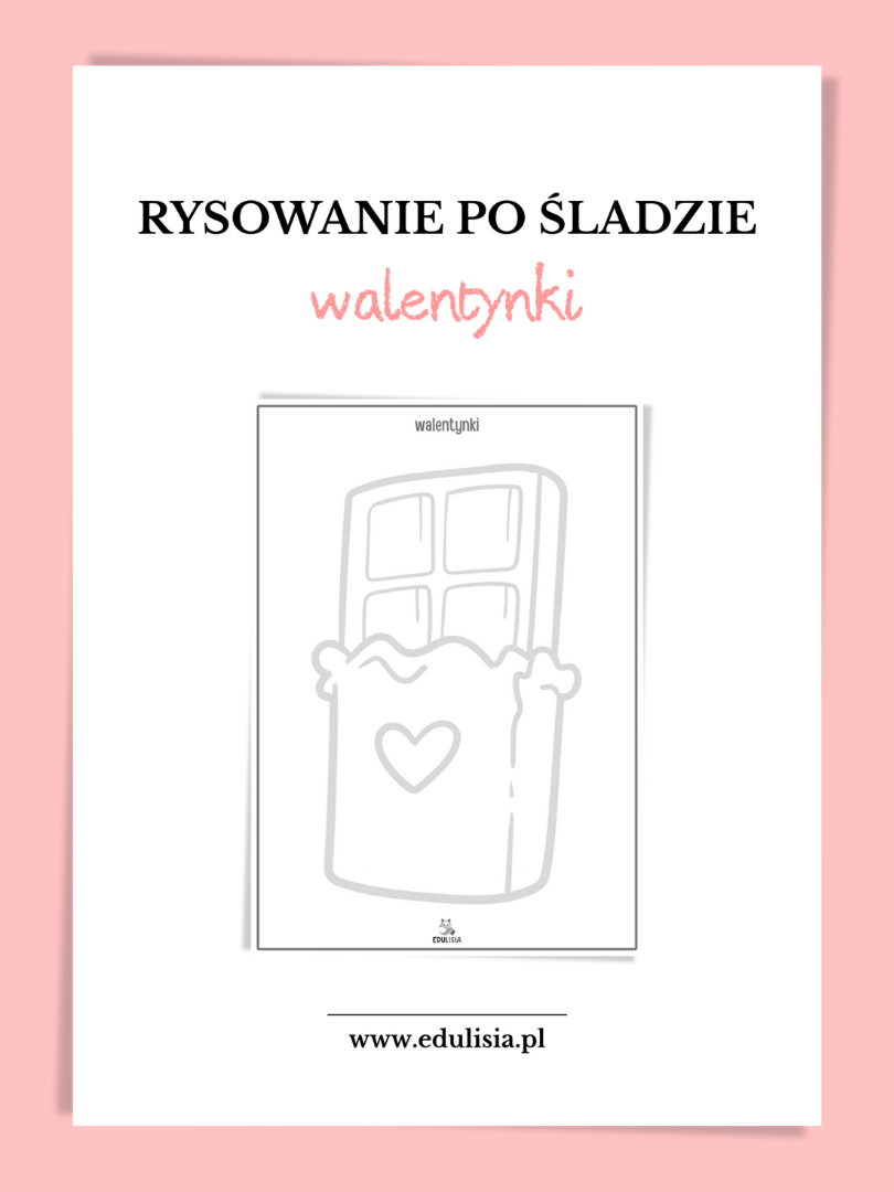 Walentynki rysowanie po śladzie – czekolada, ćwiczenia grafomotoryczne