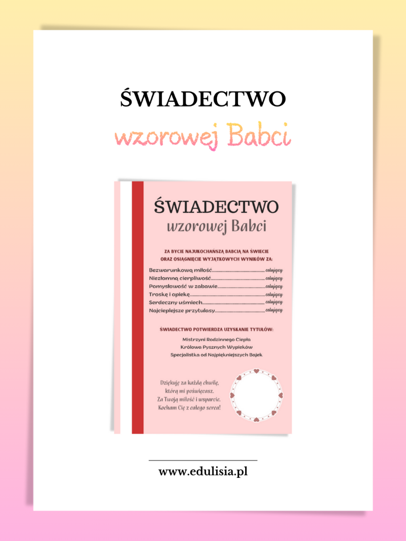 świadectwo dla wzorowej babci do druku