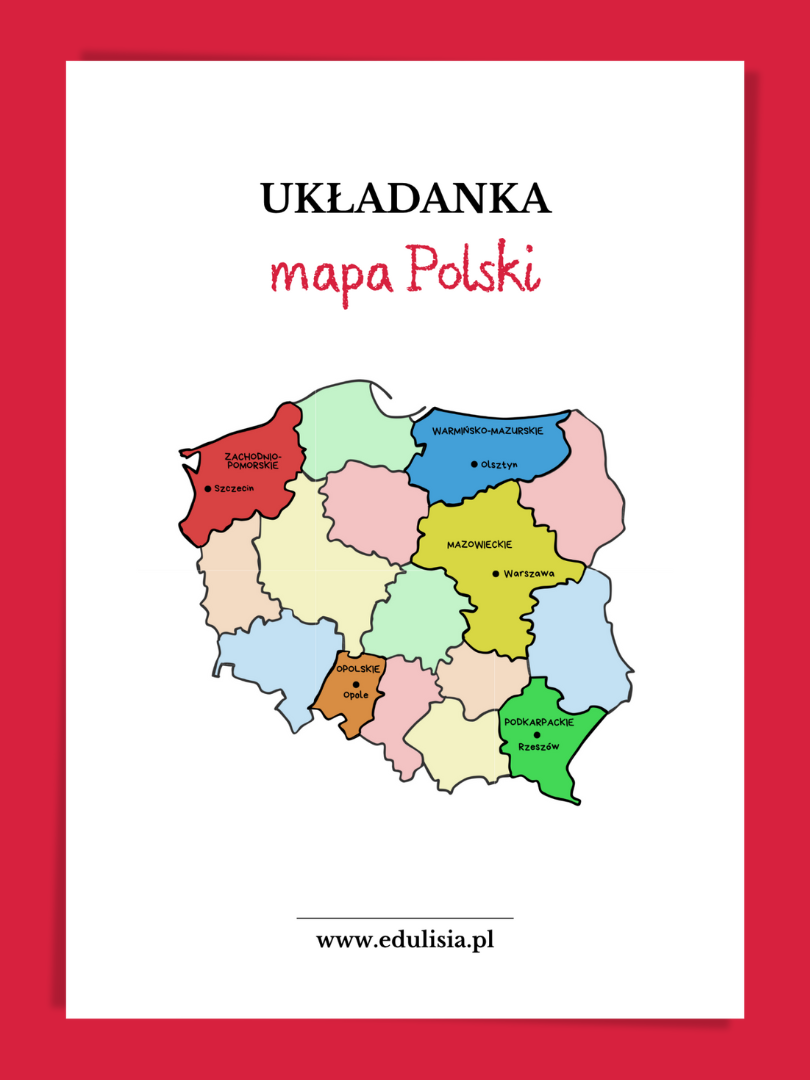 Układanka mapa Polski puzzle edukacyjne kolorowa i czarno-biała mapa konturowa do druku przedszkole szkoła żłobek