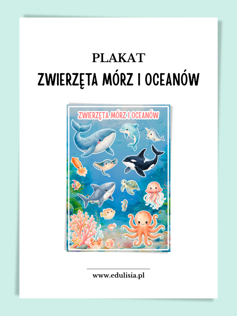 Plakat edukacyjny Zwierzęta mórz i oceanów dla dzieci