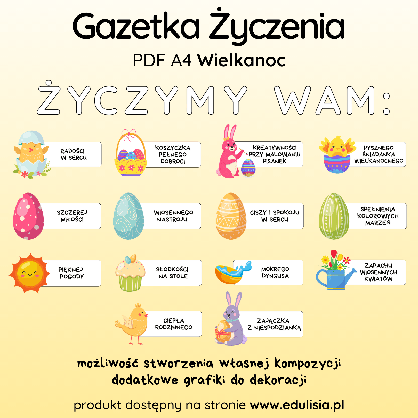 Wielkanocne życzenia – gazetka edukacyjna PDF do druku